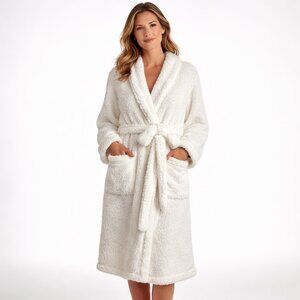 Pottery Barn Cozy Comfort Robe Size Large White Ivory Sherpa Fleece Belted Plush